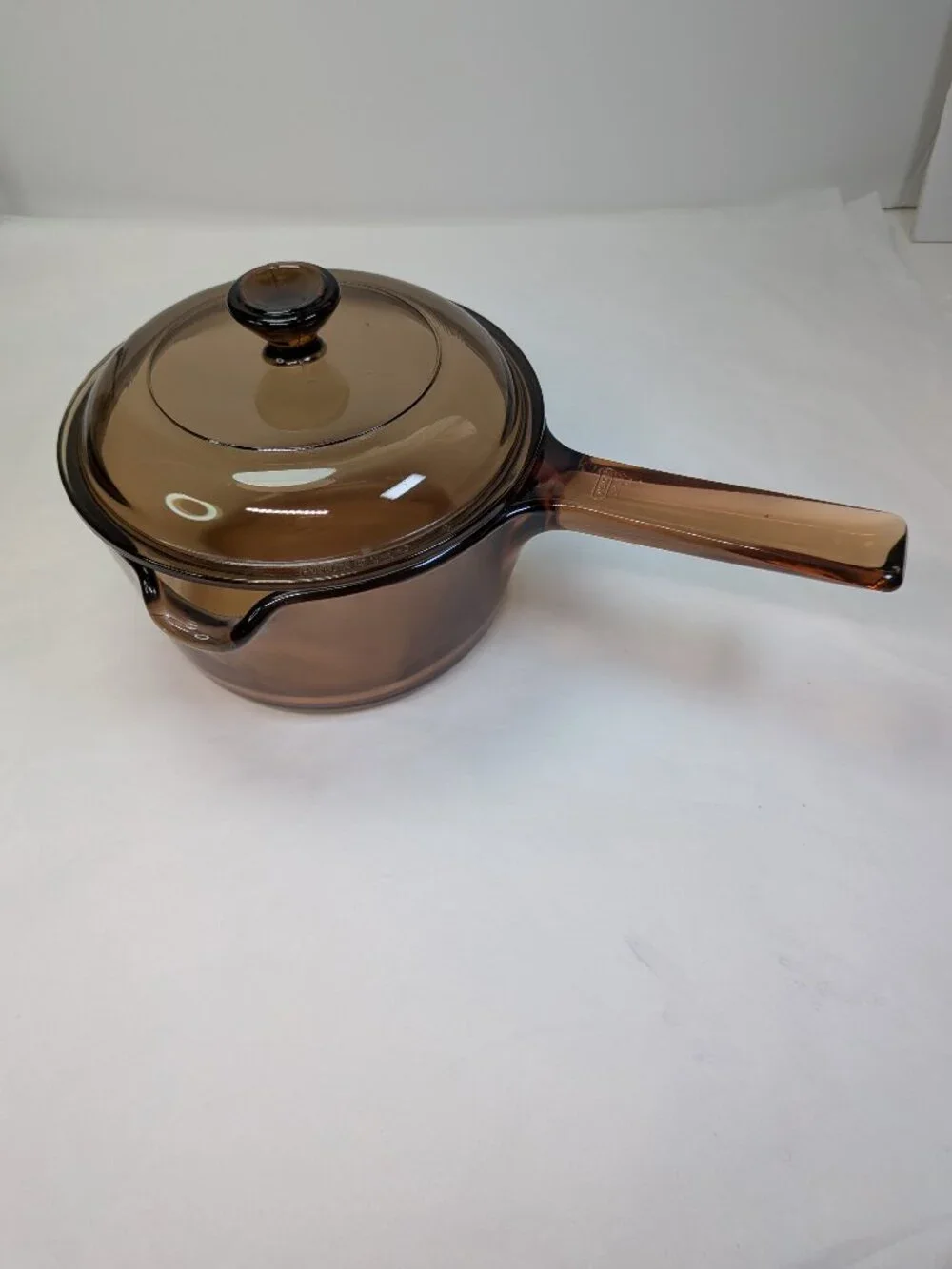 Vintage 1980s Corning Visions Amber Glass 1L Saucepan Pour Spout & Lid V-1-B